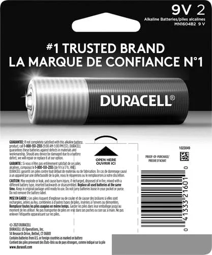 Duracell Coppertop 9-Volt Alkaline Batteries, Pack of 2