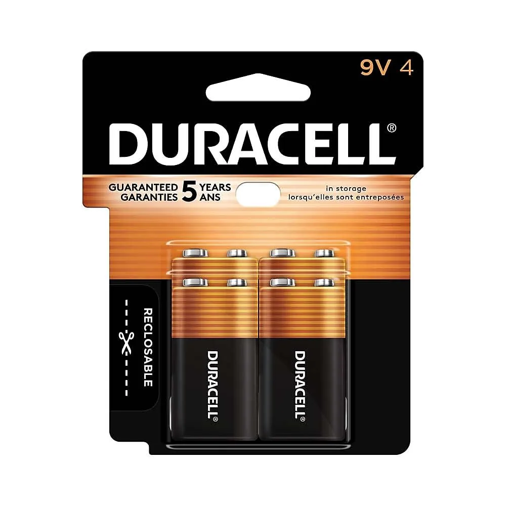 DURACELL Coppertop 9V Alkaline Batteries, 4-Pack