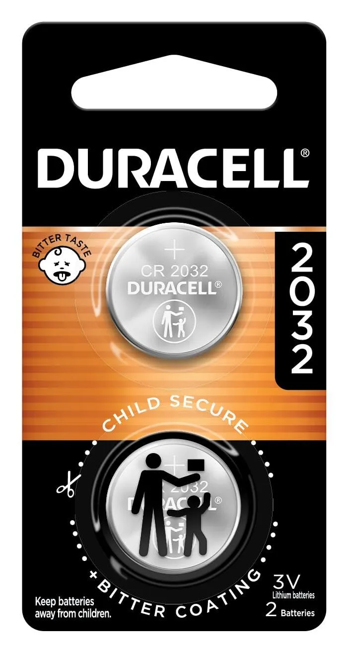 Duracell 2032 Lithium Battery, 2 Count (Pack of 1), Child Safety Features, Compatible with Key Fob