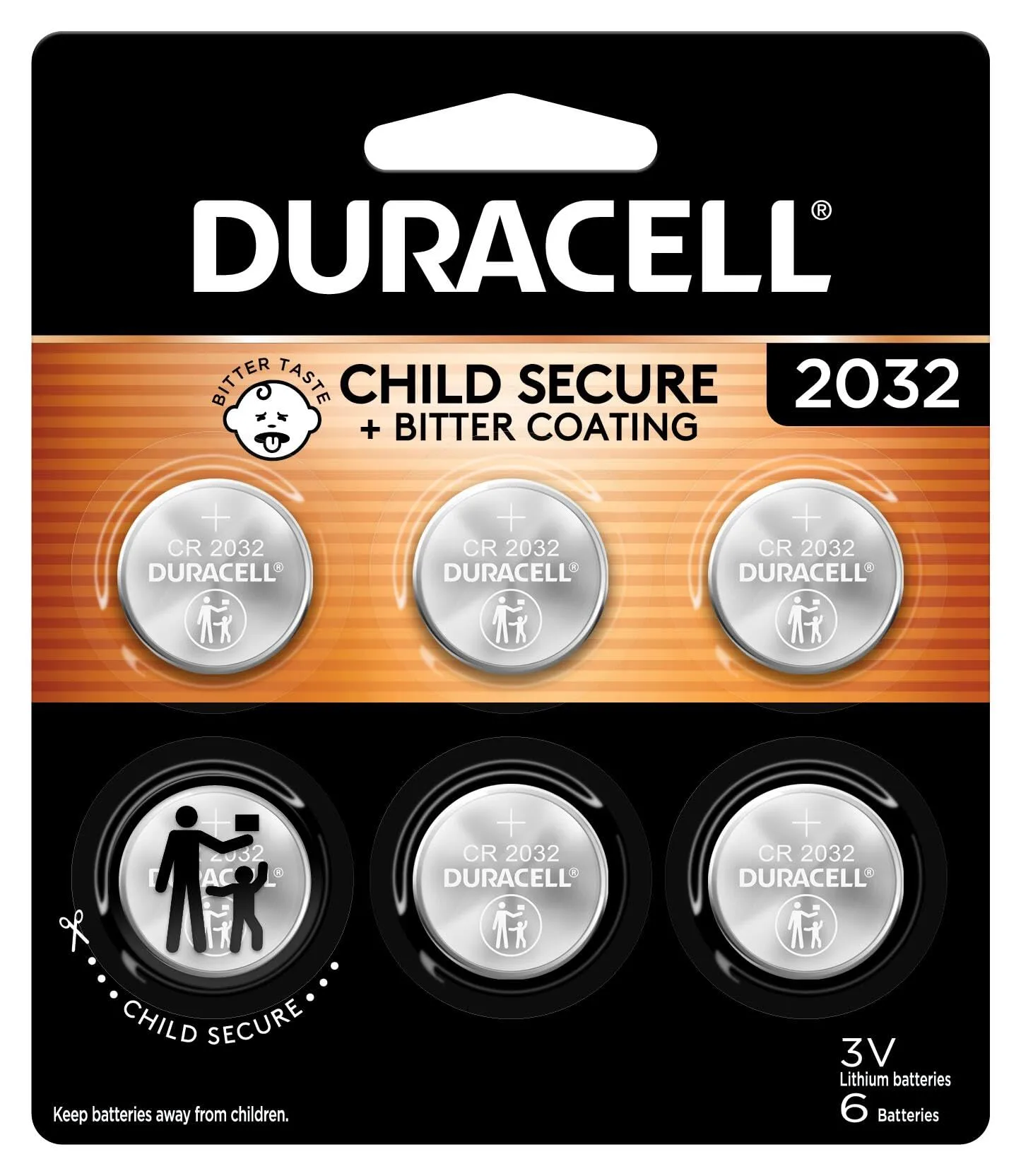 Duracell 2032 Lithium Battery, 6 Count (Pack of 1), Child Safety Features, Compatible with Key Fob
