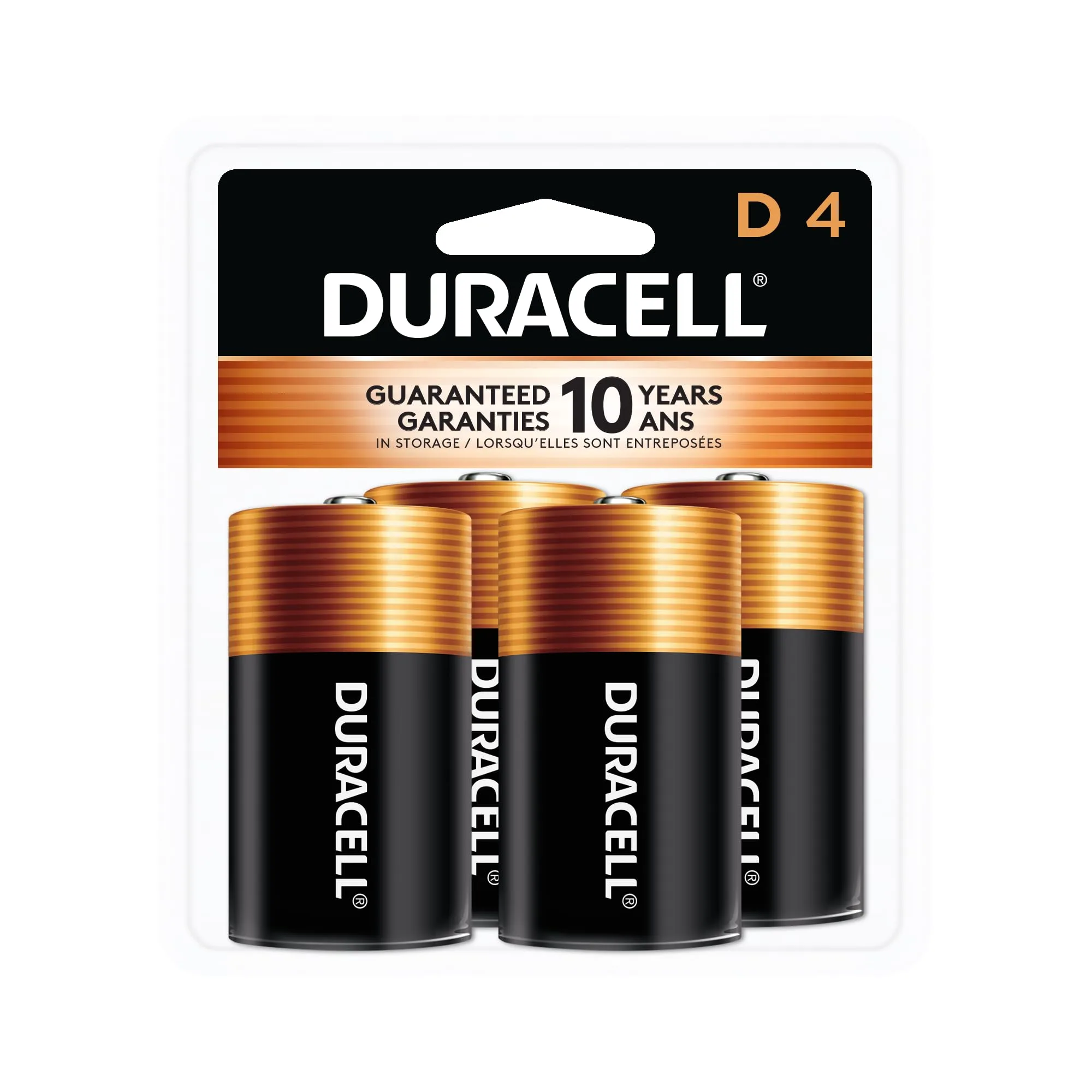 Duracell Coppertop D Batteries, 4 Count Pack, D Battery with Long-lasting Power