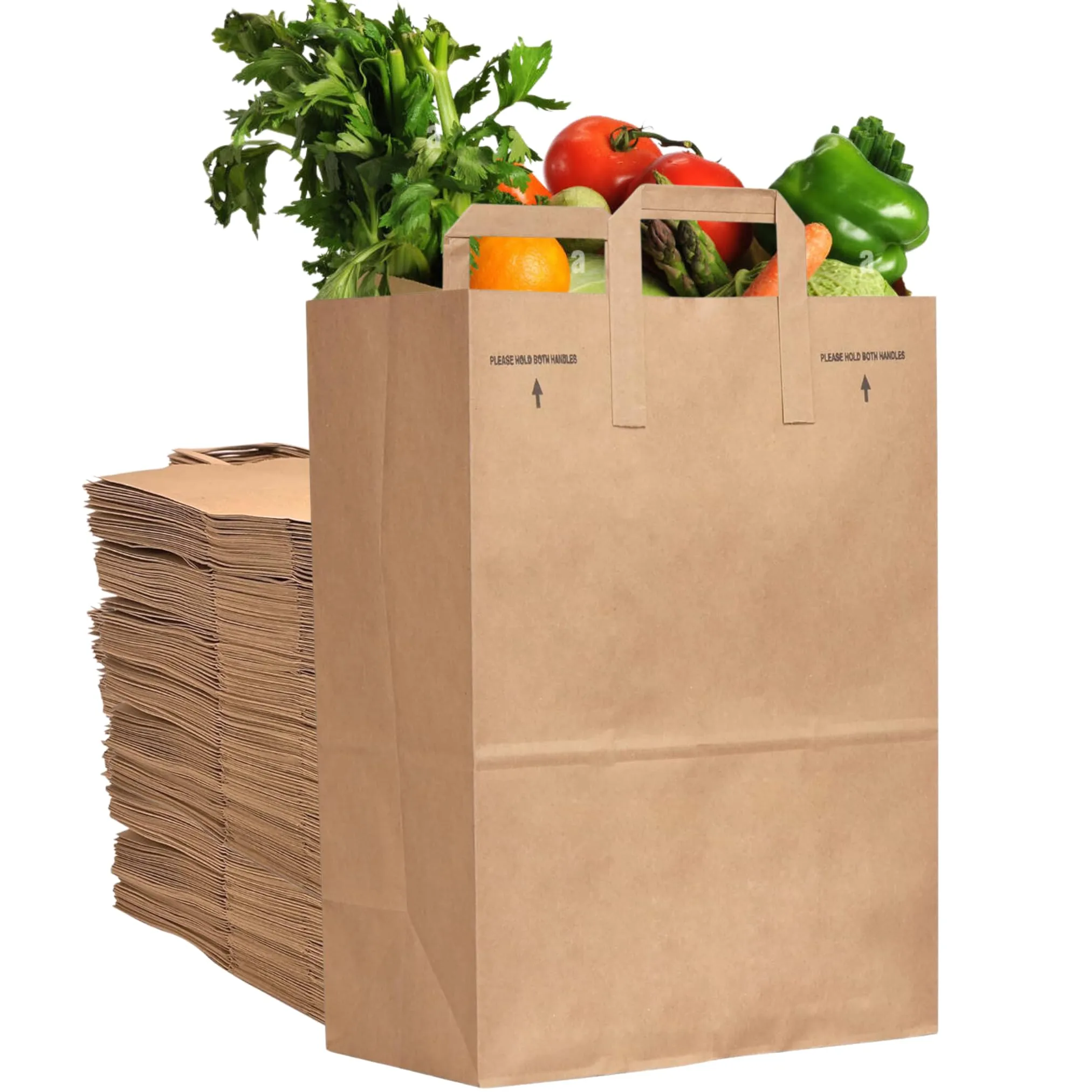 Duro 70# Large Brown Paper Shopping Bags with Handles Bulk, 300 Pcs 12x7x17 - Heavy Duty Restaurant Takeout/To Go Bags