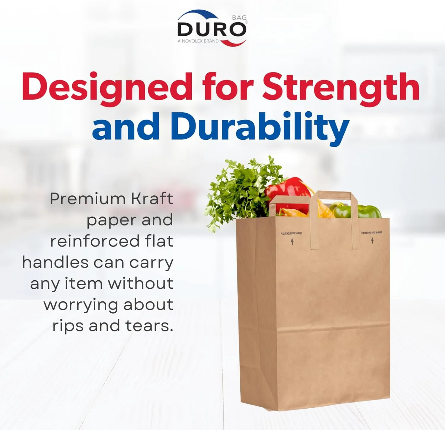 Duro 70# Large Brown Paper Shopping Bags with Handles Bulk, 300 Pcs 12x7x17 - Heavy Duty Restaurant Takeout/To Go Bags