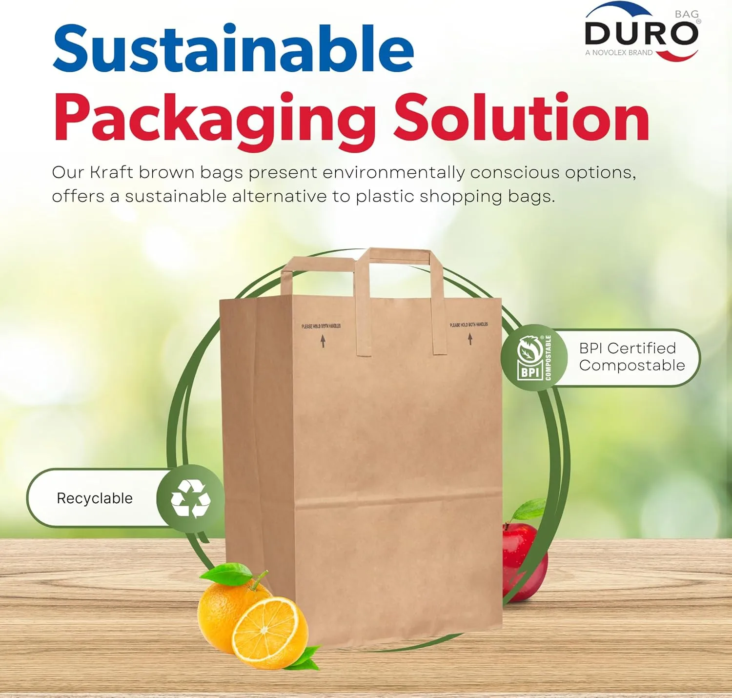 Duro 70# Large Brown Paper Shopping Bags with Handles Bulk, 300 Pcs 12x7x17 - Heavy Duty Restaurant Takeout/To Go Bags