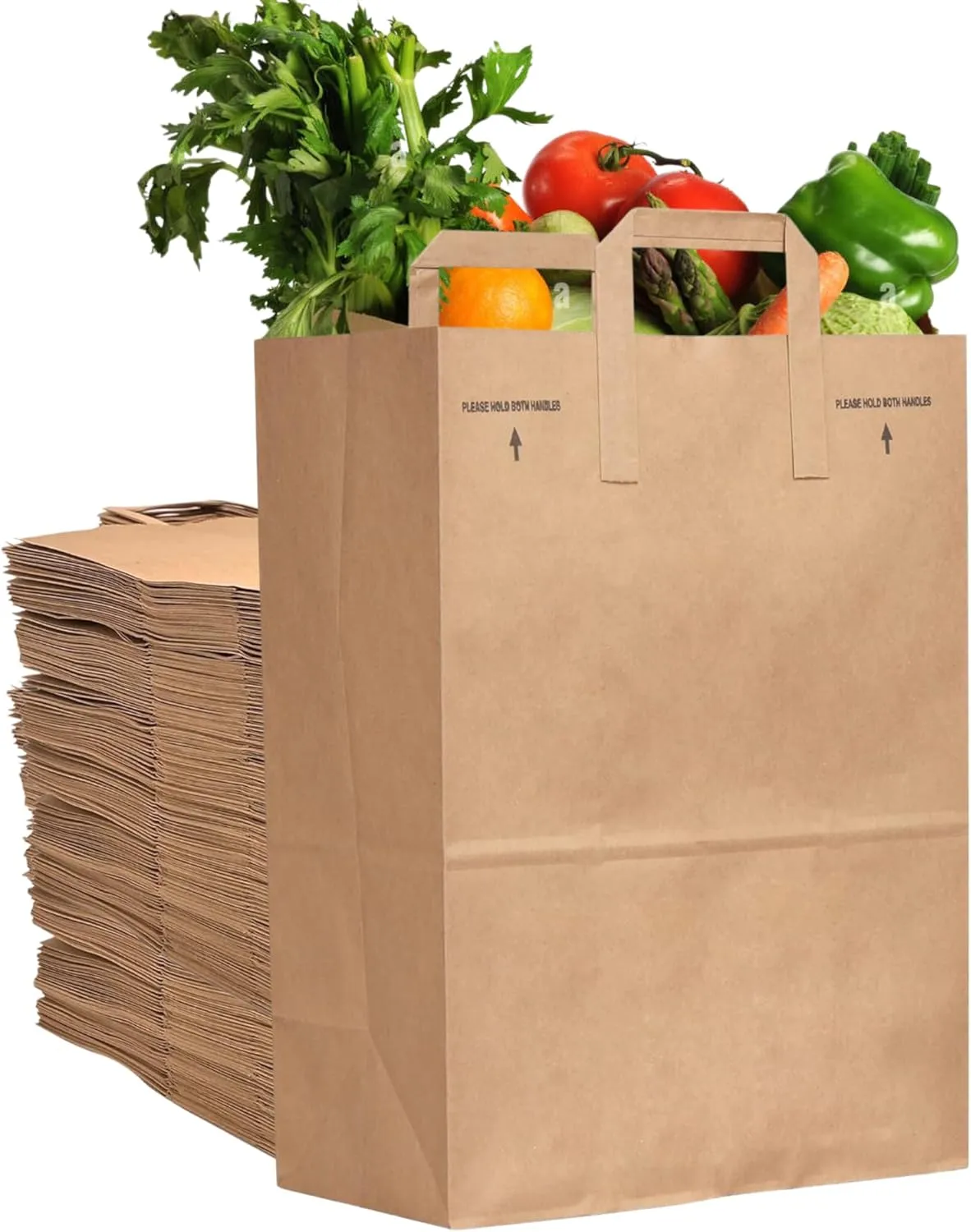 Duro 70# Large Brown Paper Shopping Bags with Handles Bulk, 300 Pcs 12x7x17 - Heavy Duty Restaurant Takeout/To Go Bags