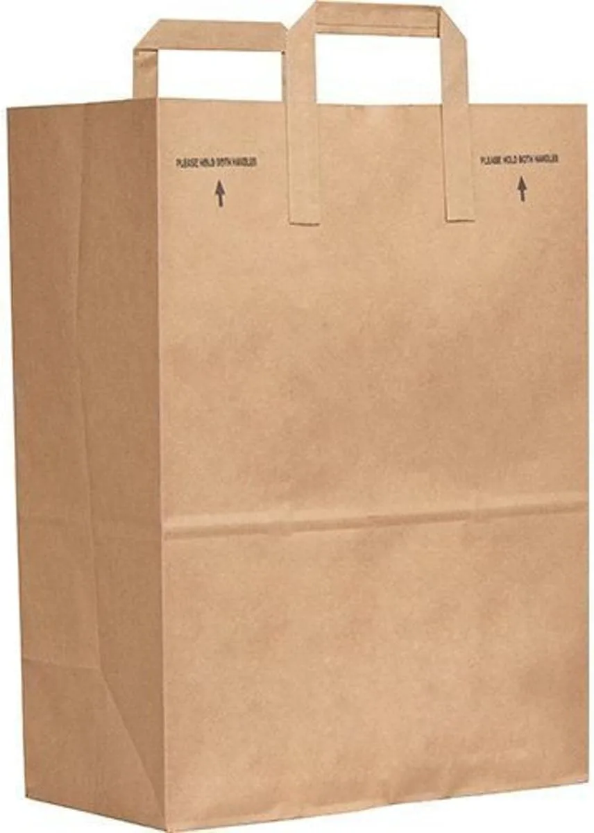 Duro 70# Large Brown Paper Shopping Bags with Handles Bulk, 300 Pcs 12x7x17 - Heavy Duty Restaurant Takeout/To Go Bags