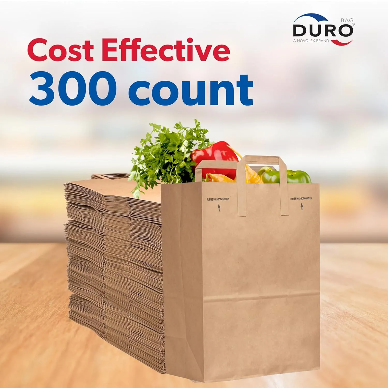Duro 70# Large Brown Paper Shopping Bags with Handles Bulk, 300 Pcs 12x7x17 - Heavy Duty Restaurant Takeout/To Go Bags