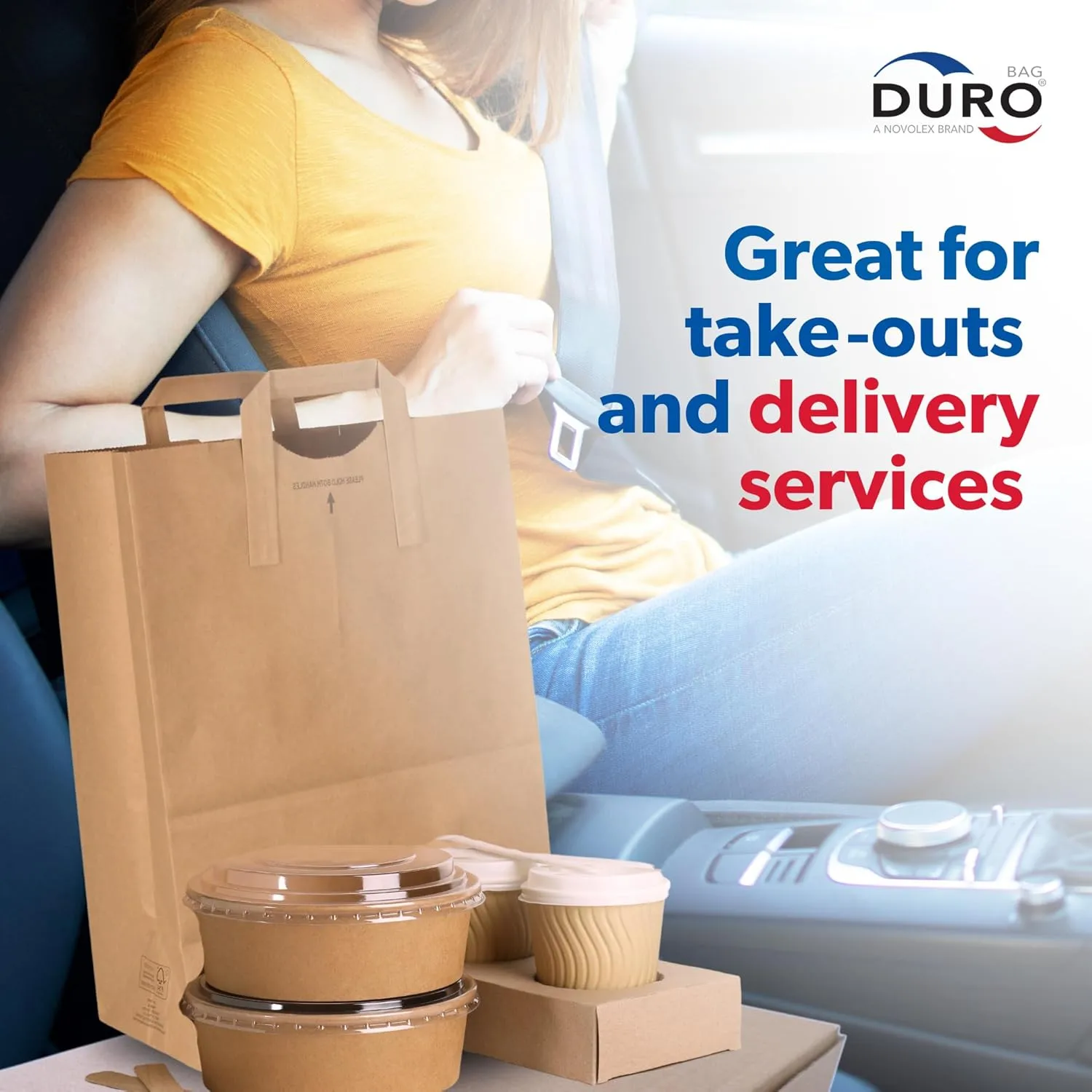 Duro 70# Large Brown Paper Shopping Bags with Handles Bulk, 300 Pcs 12x7x17 - Heavy Duty Restaurant Takeout/To Go Bags