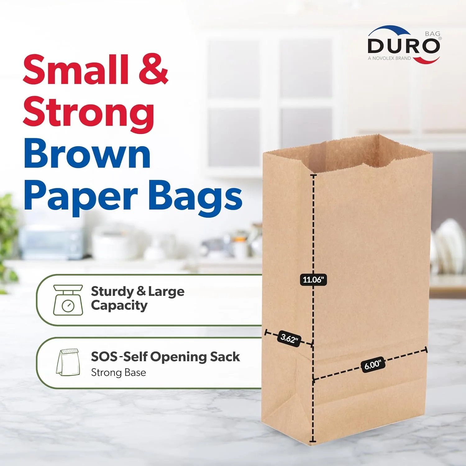Duro ID# 18405 5# SOS Bag 35# 100% Recycled Natural Kraft, Pack of 500