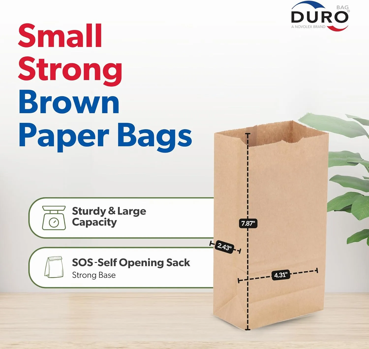 Duro 2# Brown Paper Lunch Bags 500 Count, Bulk Disposable Brown Paper Bags, Small SOS Paperbags for Candy
