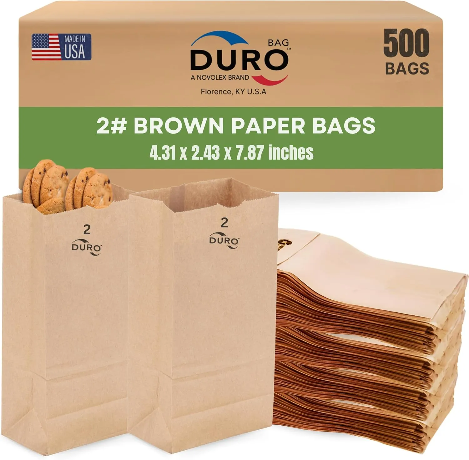 Duro 2# Brown Paper Lunch Bags 500 Count, Bulk Disposable Brown Paper Bags, Small SOS Paperbags for Candy