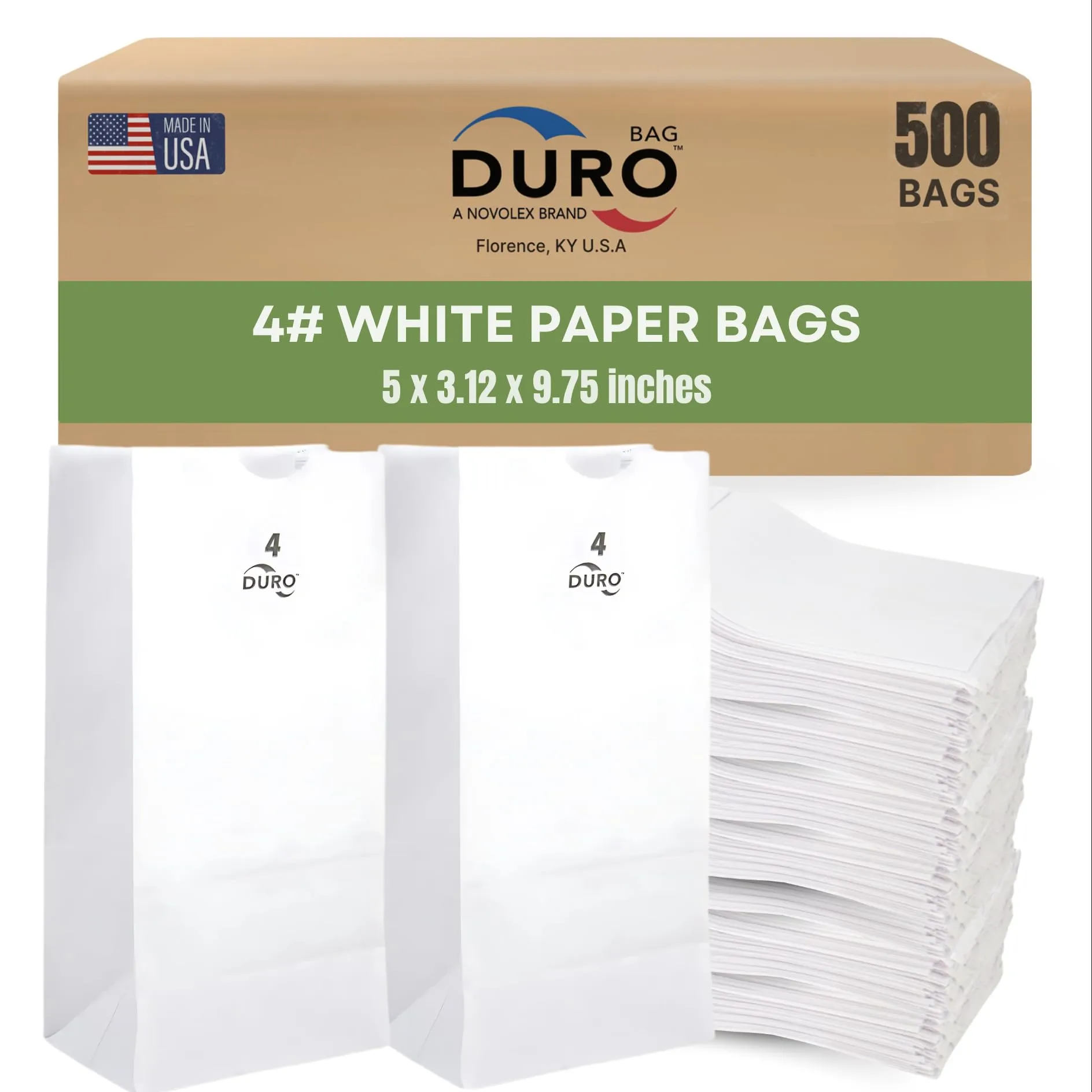 Duro 4# White Paper Bags 500-Count, White Paper Lunch Bags for Popcorn, Candy, Snacks & Treats