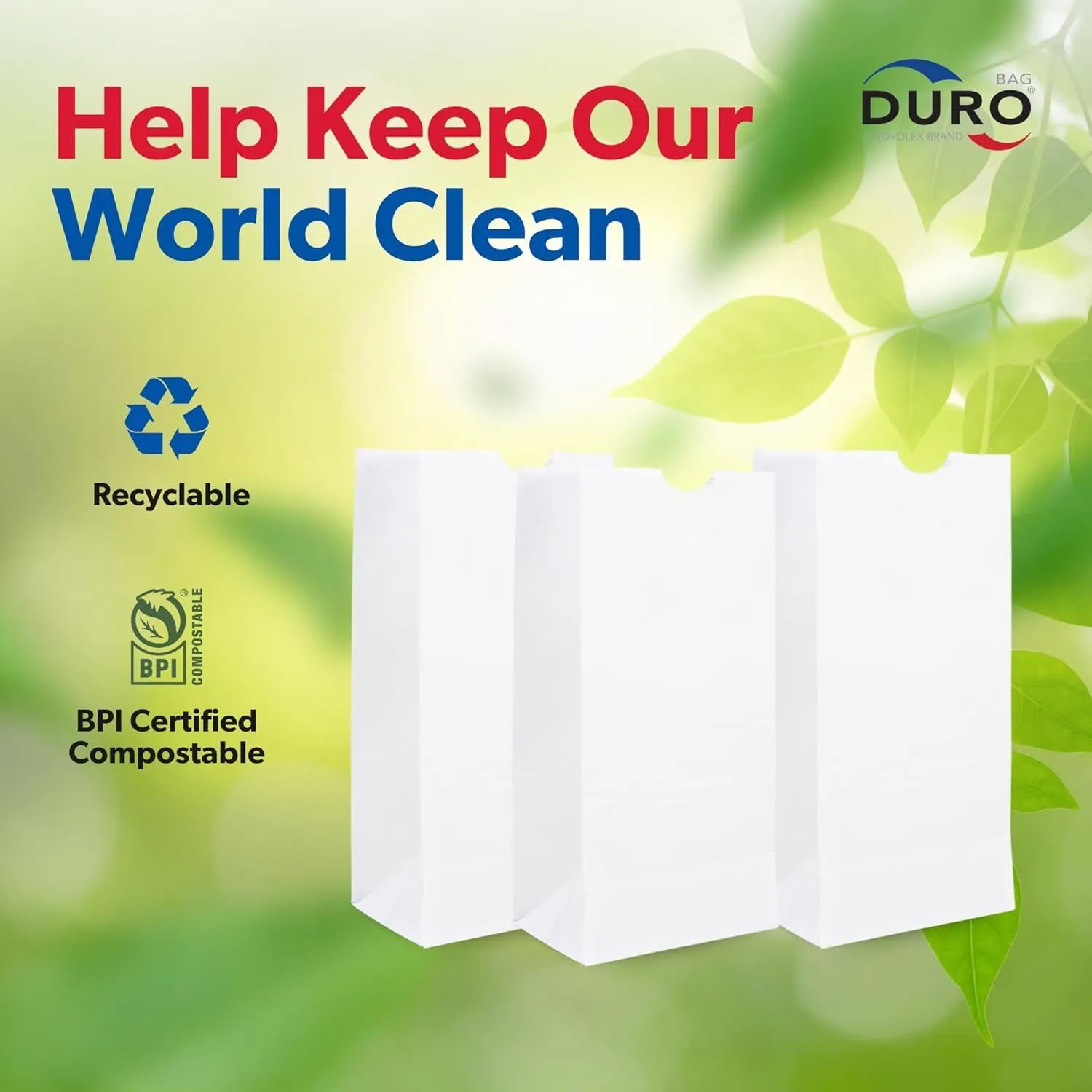 Duro 4# White Paper Bags 500-Count, White Paper Lunch Bags for Popcorn, Candy, Snacks & Treats