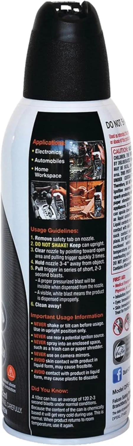 Falcon Safety Dust Off DPSXLRCP Compressed Gas, 10 Oz, Pack of 12