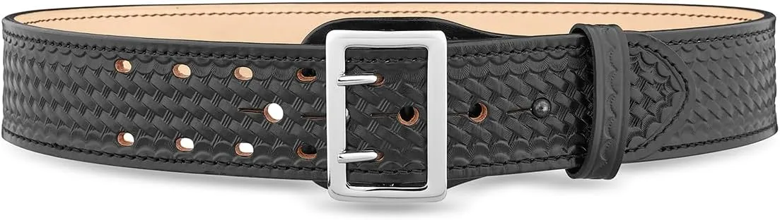 DUTYMAN 2-1/4" Basketweave Leather Sam Browne Duty Belt - 100% Genuine Leather, 2-Row Stitch
