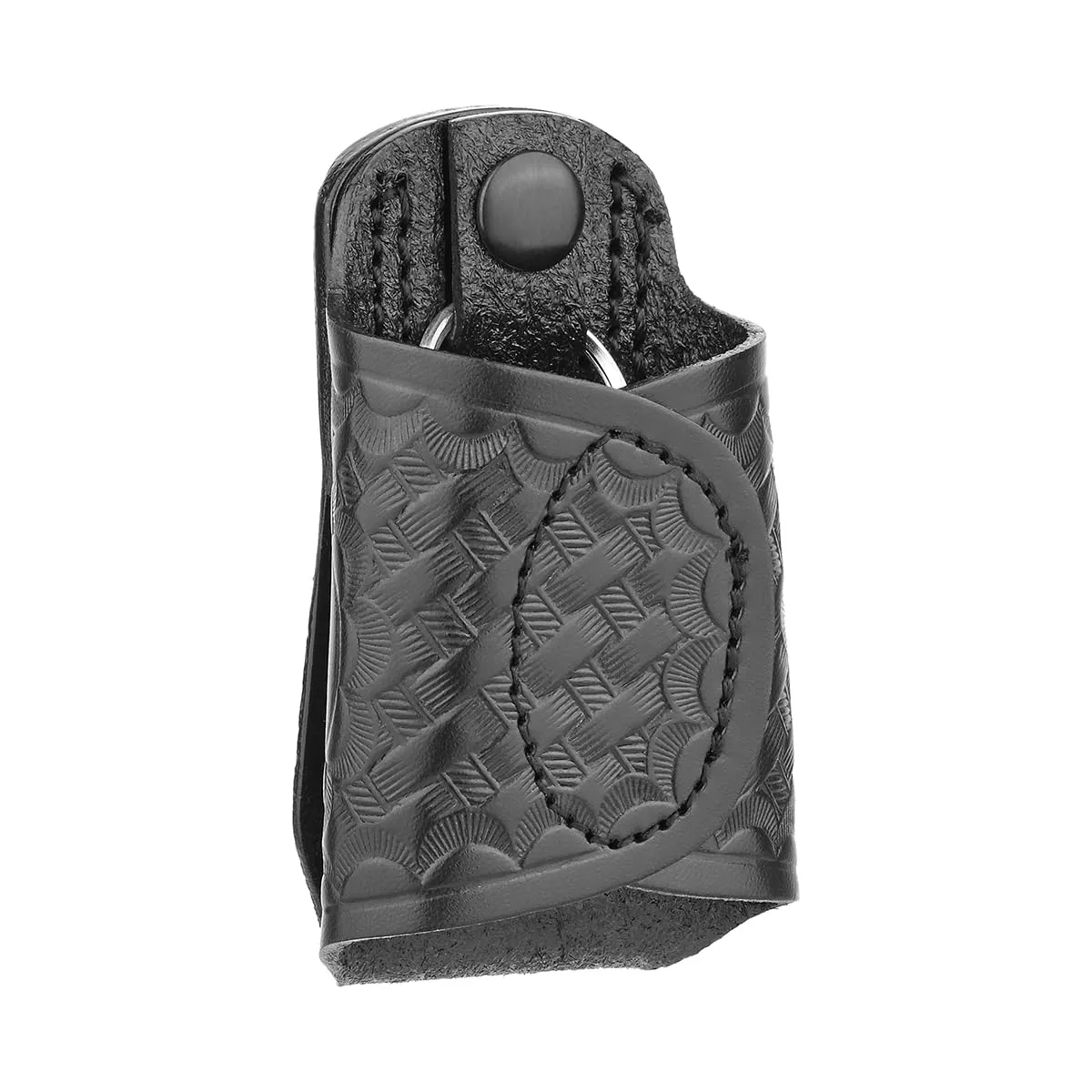 Basketweave Black Leather Silent Key Holder - Full Grain Leather w/No Fillers - Keep Keys Secure & Silent