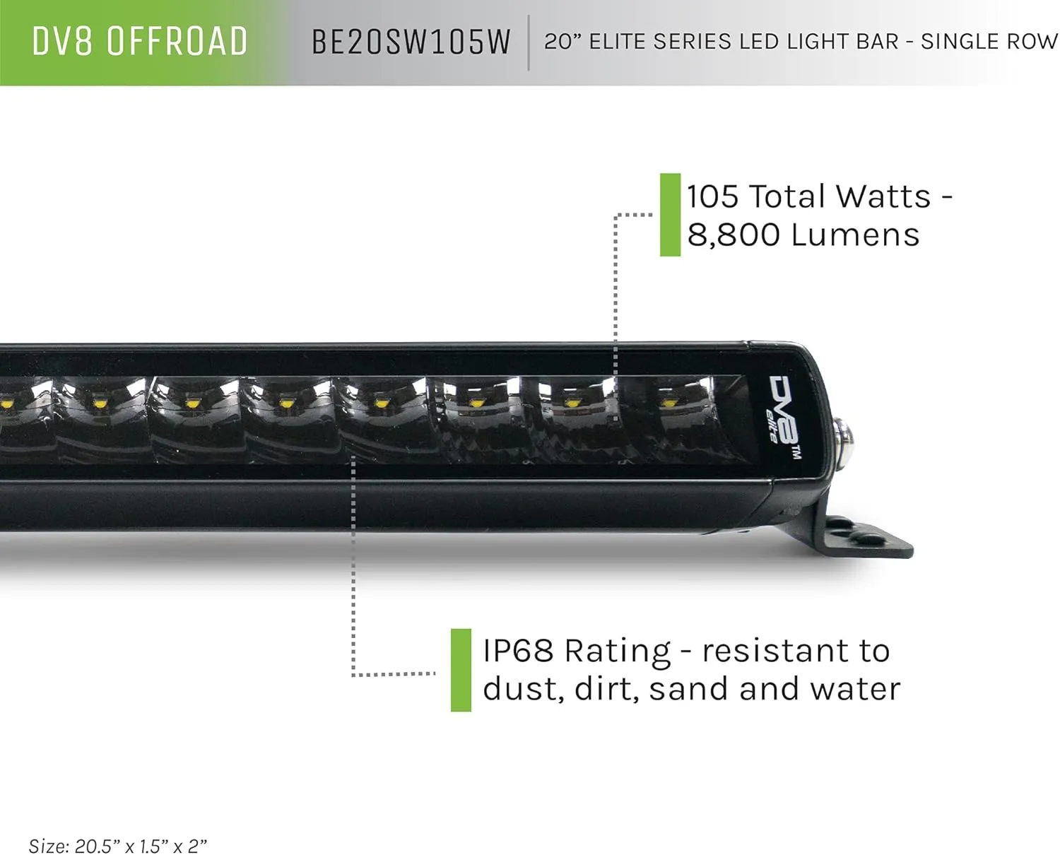 DV8 Offroad 20" LED Light Bar - 8820 Lumens, IP68, BE20SW105W