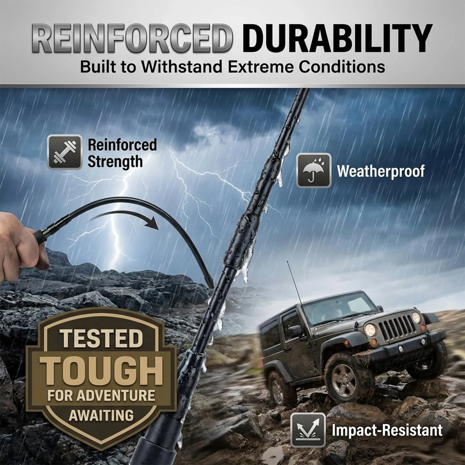 DV8 Offroad Full Size Car Antenna Compatible with Jeep Wrangler TJ (1997-2006) - 31 Inch Stainless Steel Radio Antenna Mast