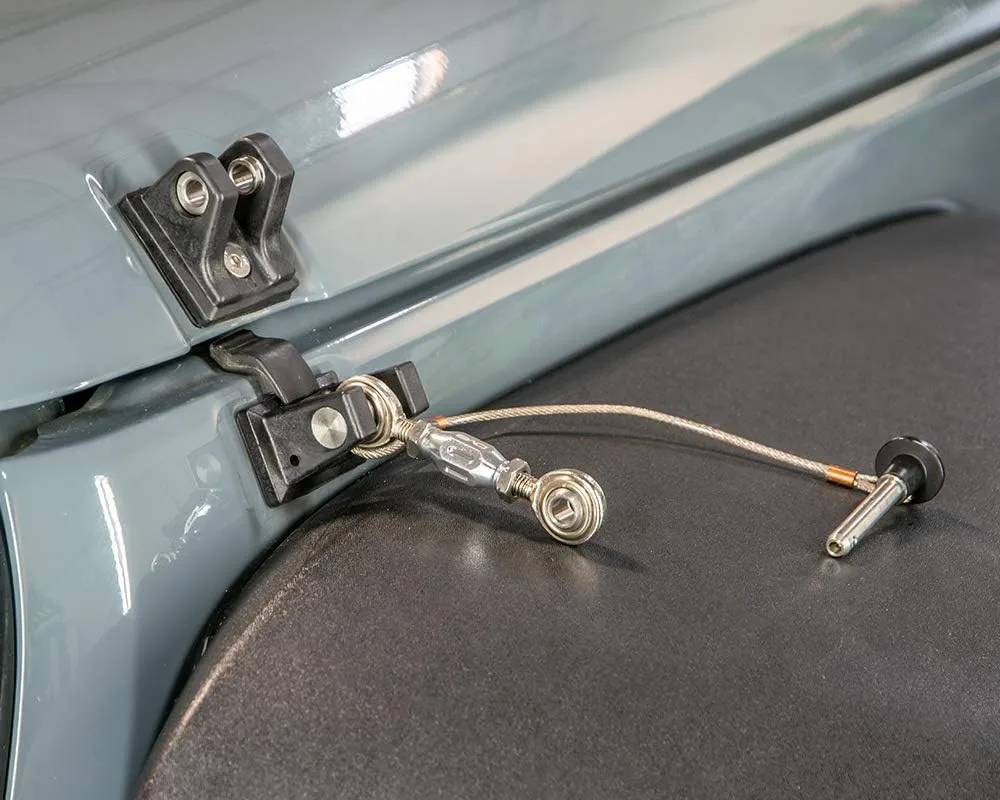 DV8 Offroad Hood Hold Down for the 2007-2018 Jeep Wrangler JK | Quick Release Push Pin | Adjustable Tensioning Turnbuckle | Steel & Billet Aluminum Construction