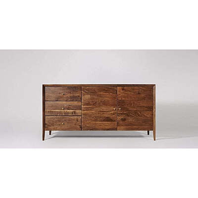 Rustic Mango Wood Sideboard with Drawers and Cabinets - Natural Finish