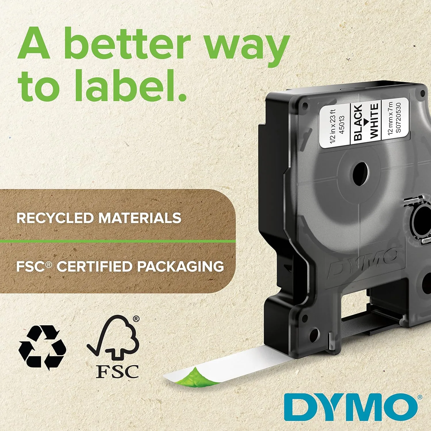 DYMO Rhino Adhesive Vinyl Label Tape, 18 ft Cassette