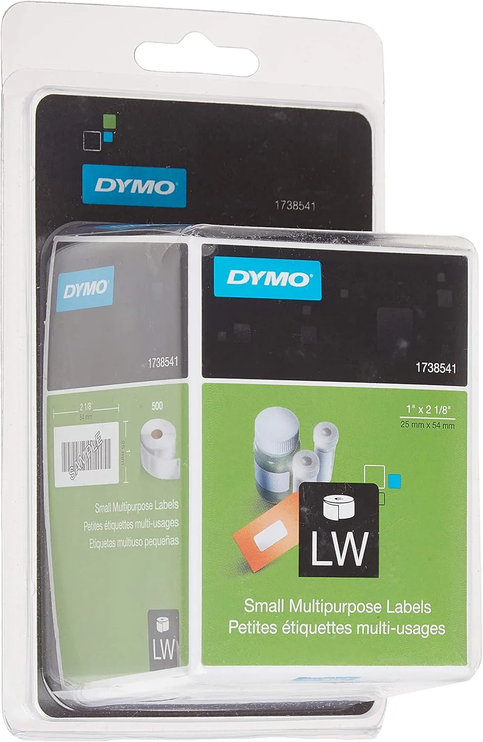 DYMO 1738541 LW Small Labels, 1-Inch x 2-1/8-Inch, White, Self-Adhesive, Roll of 500, for LabelWriter Label Makers