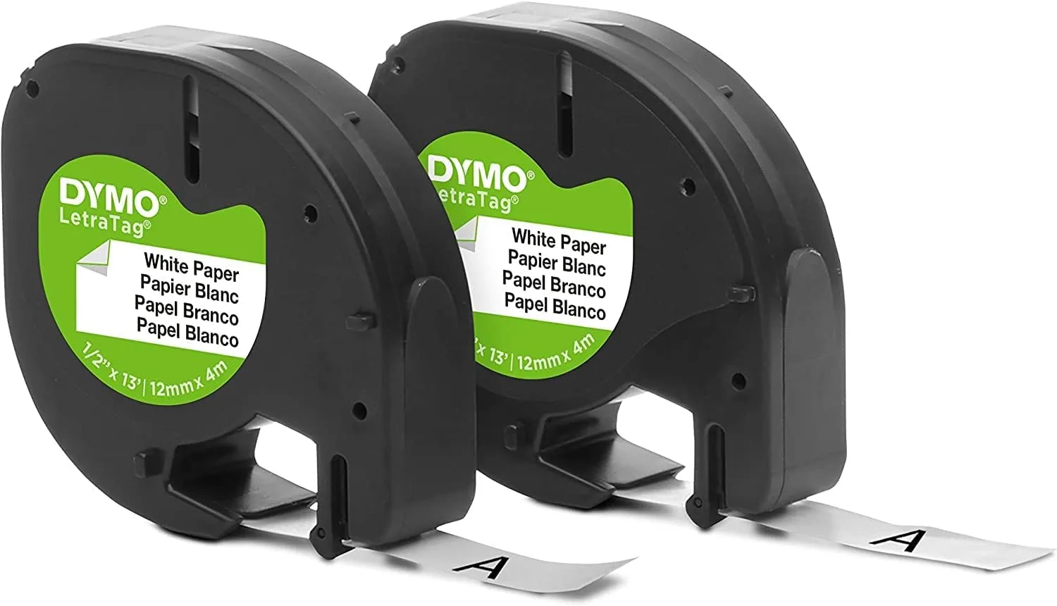 DYMO 10697 Black on White Label Tape, 0.5in x 13ft, 2-Pack