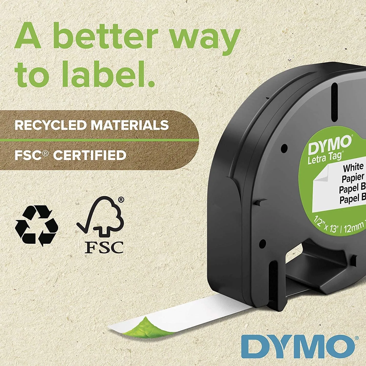 DYMO 10697 Black on White Label Tape, 0.5in x 13ft, 2-Pack