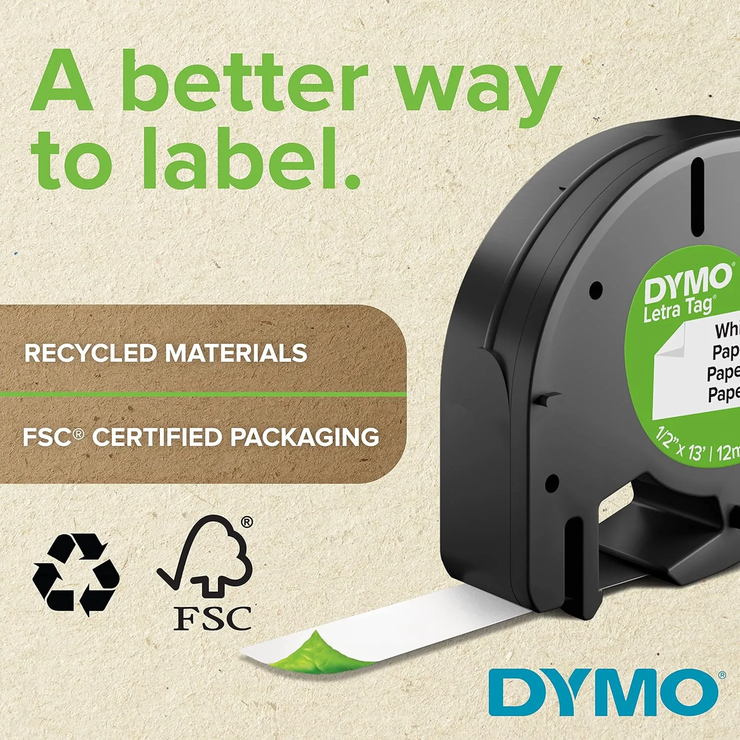 DYMO LetraTag Labeling Tape, Black on Yellow, 1/2" x 13' (91332)