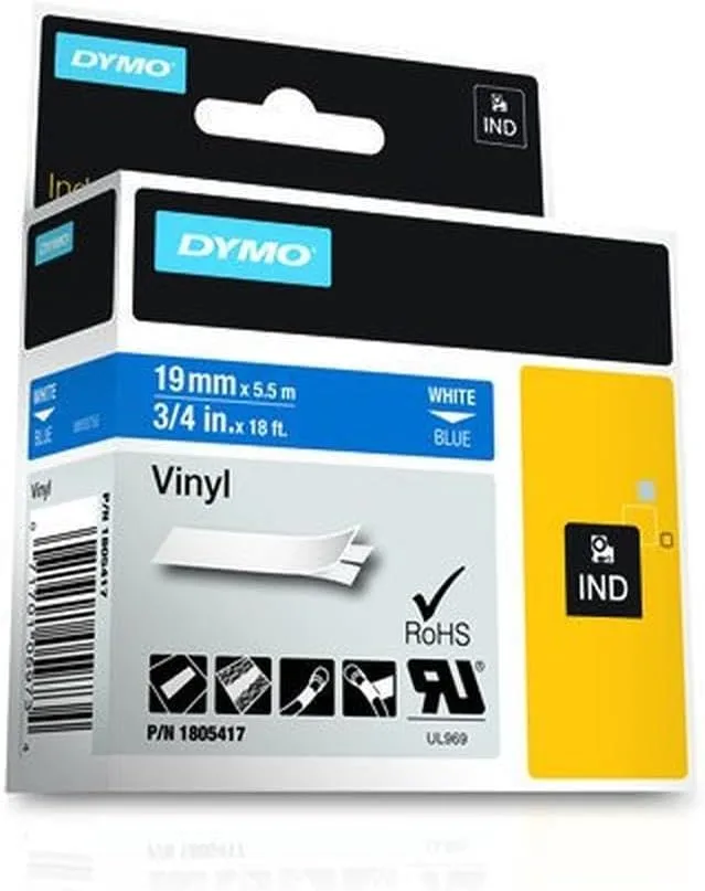 DYMO Rhino Adhesive Vinyl Label Tape, 18 ft Cassette