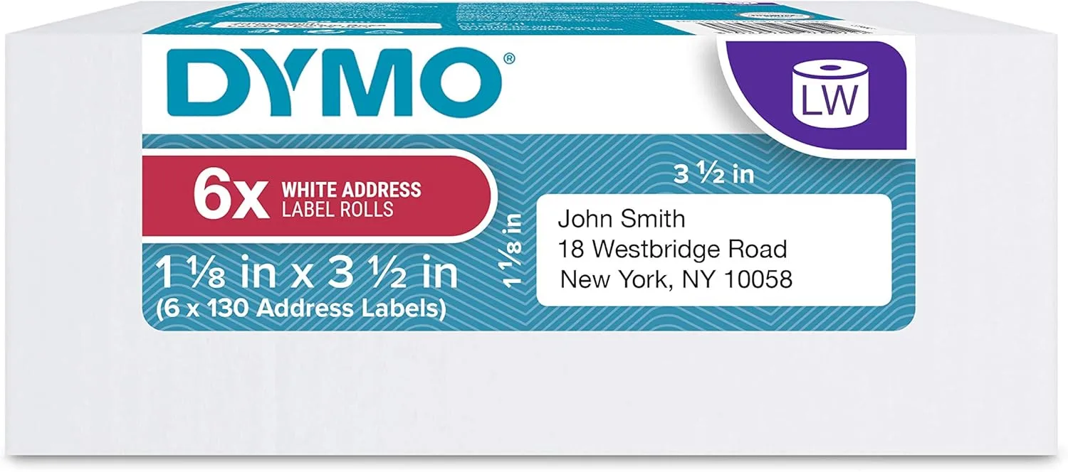 DYMO LW Mailing Address Labels 1-1/8 x 3-1/2, 6 Rolls (780)