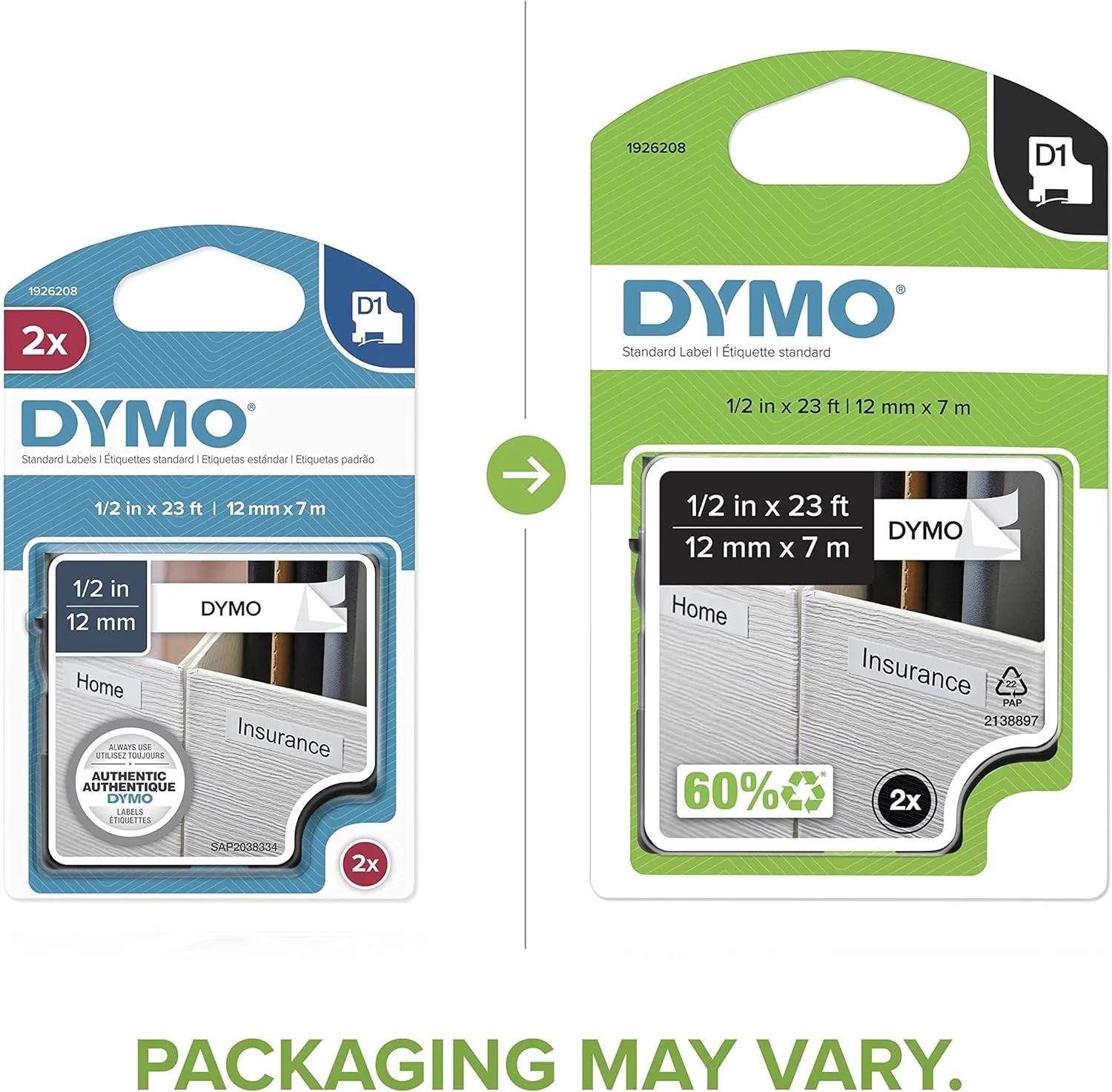 DYMO D1 Labels 1/2-Inch x 23-Foot Black on White Self-Adhesive Label Tape