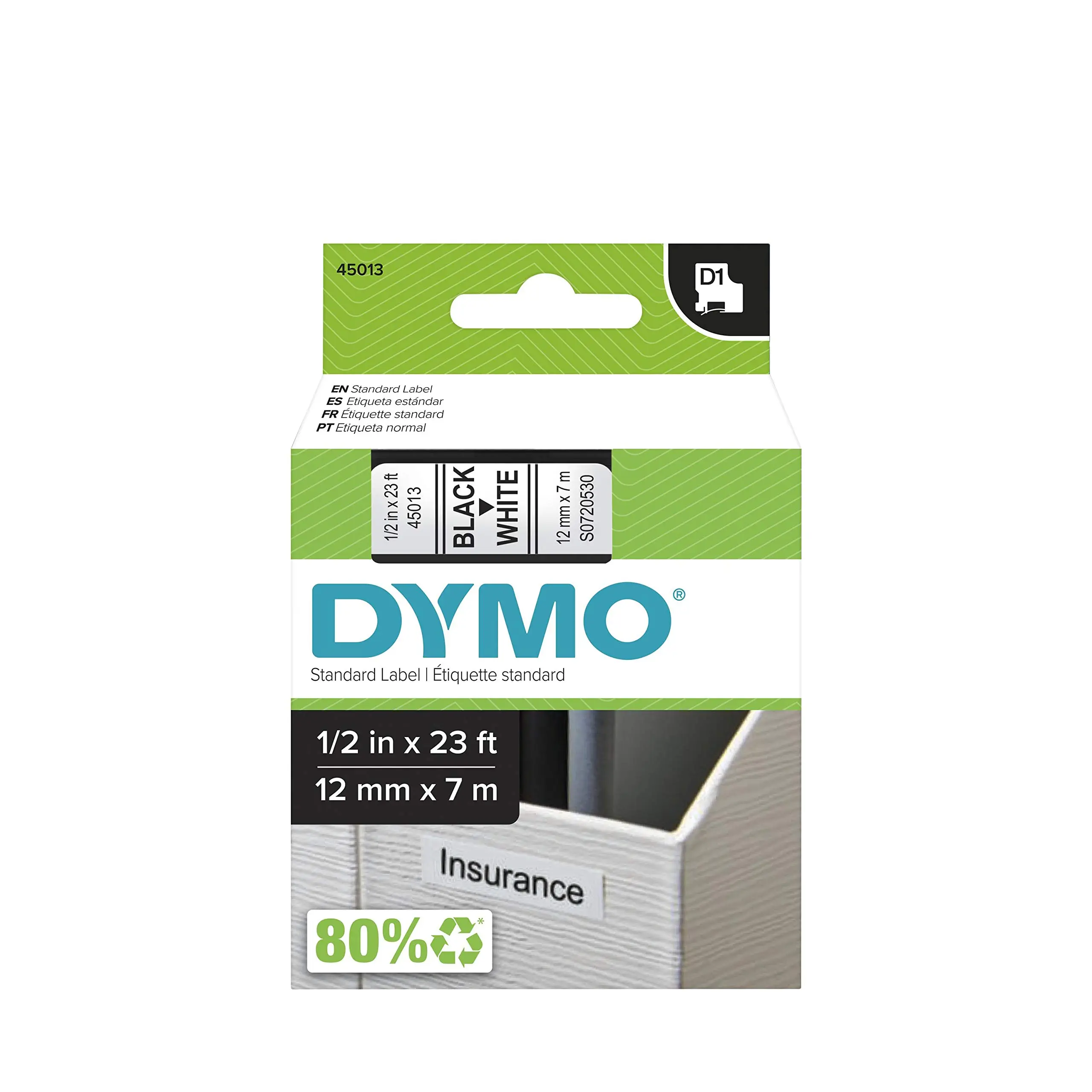 DYMO D1 Labels 1/2-Inch x 23-Foot Black on White Self-Adhesive Label Tape