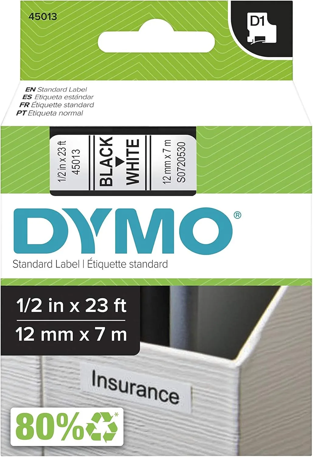 DYMO D1 Labels 1/2-Inch x 23-Foot Black on White Self-Adhesive Label Tape