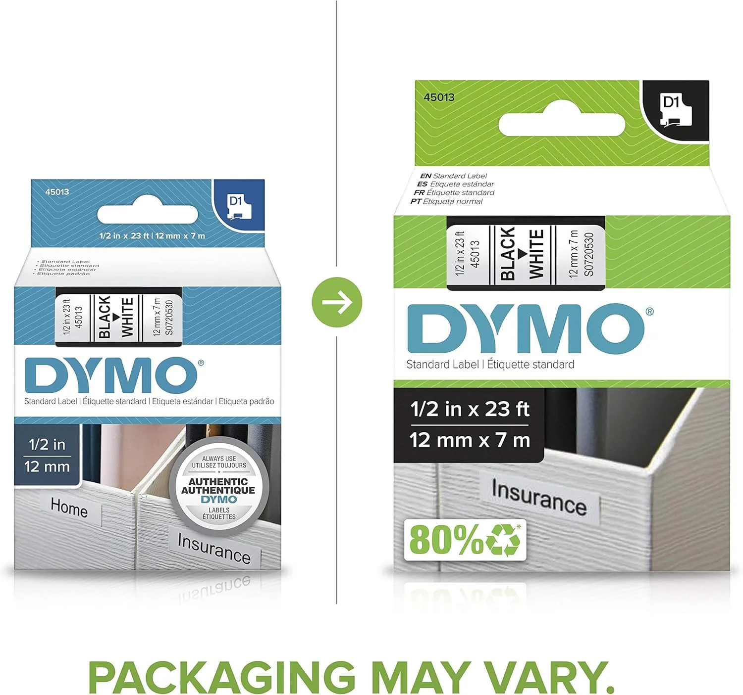 DYMO D1 Labels 1/2-Inch x 23-Foot Black on White Self-Adhesive Label Tape