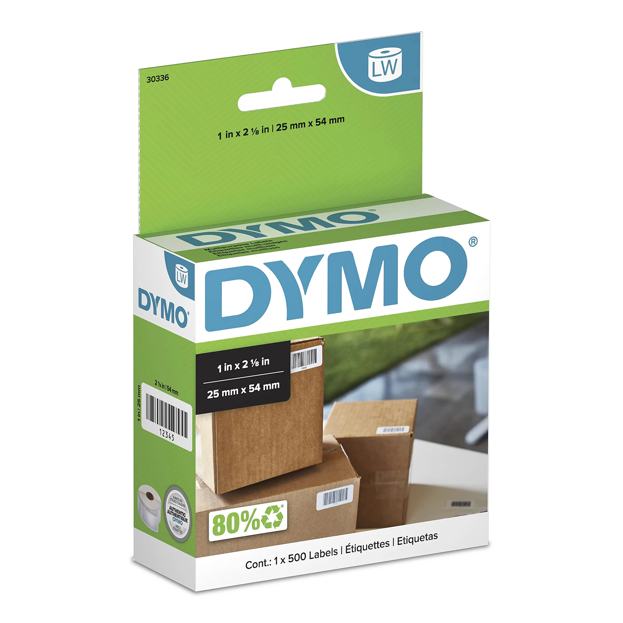 DYMO Authentic LW Multi-Purpose Labels DYMO Labels for LabelWriter Printers Great for Barcodes 1" x 2-1/8" 1 Roll of 500 1