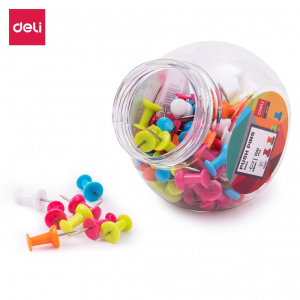 DELI E0054 PVC VIVID PUSH PINS -TUB/100s