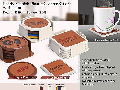 Leather finish Plastic coaster set of 4 with stand