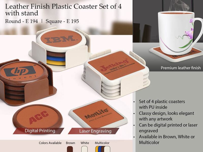 Leather finish Plastic coaster set of 4 with stand