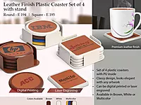 Leather finish Plastic coaster set of 4 with stand (square)