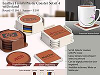 Leather finish Plastic coaster set of 4 with stand (square)