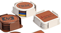 Leather finish Plastic coaster set of 4 with stand (square)