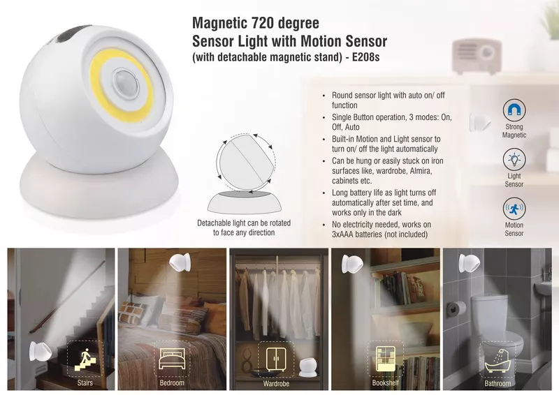 Magnetic 720 degree Sensor light with motion sensor