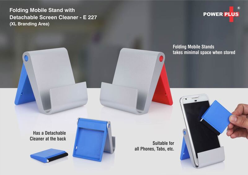 Folding mobile stand with detachable screen cleaner
