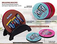 Brando Round: Set of 4 Round Wooden coasters with Stand