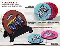 Brando Round: Set of 4 Round Wooden coasters with Stand