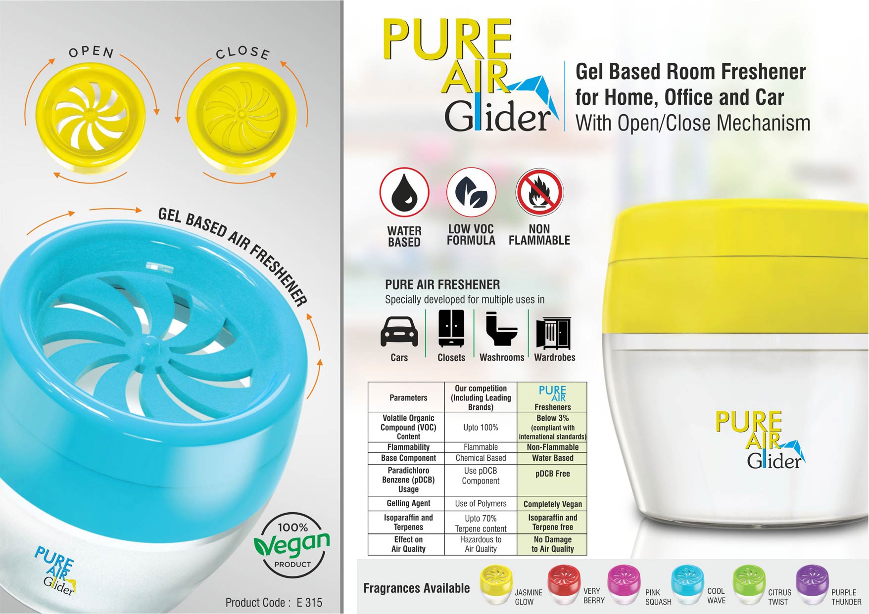 Pure Air Glider: Gel based room freshener for Home, Office and Car