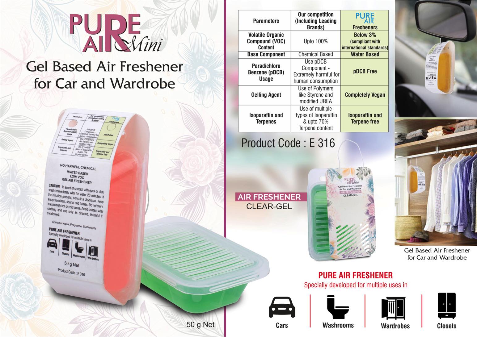 Pure Air Mini: Gel based air freshener for Car and wardrobe