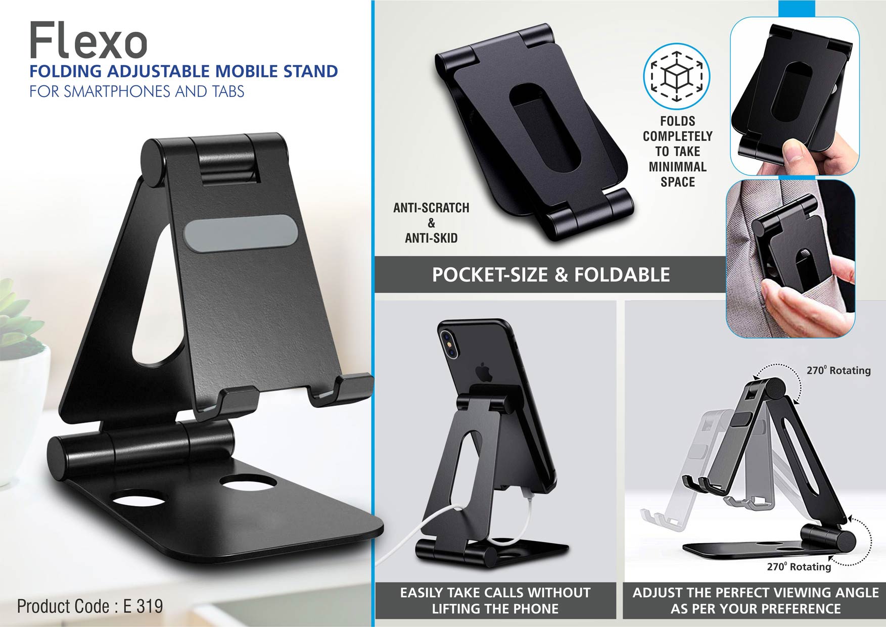 Flexo: Folding Metal Mobile Stand for Smartphones and Tabs