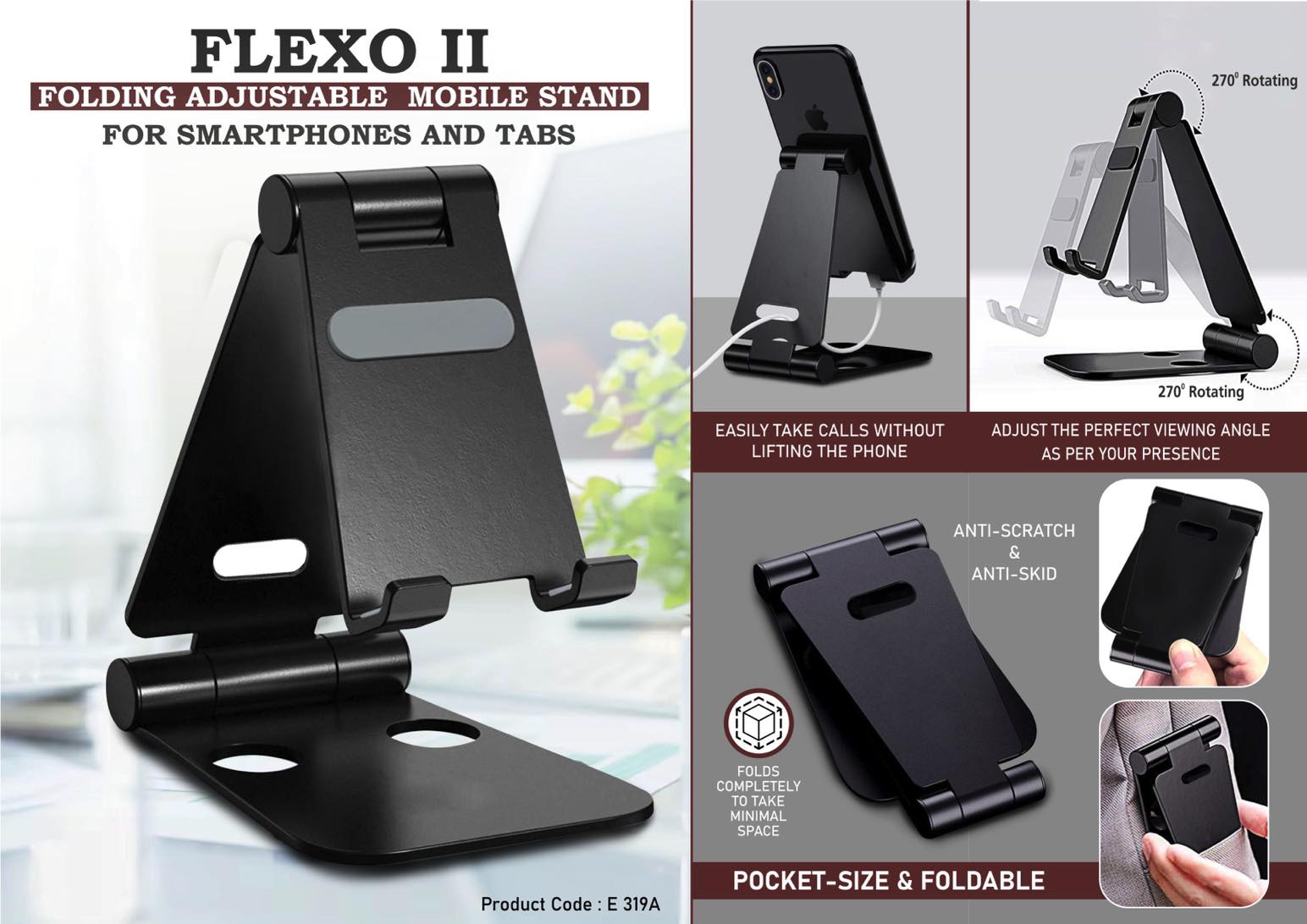 Flexo II: Folding Metal Mobile Stand for Smartphones| Folds completely to take minimal space